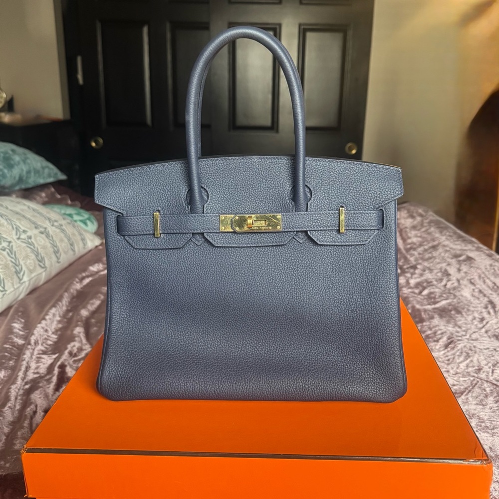 Hermes Birkin 30 in Bleu Nuit Togo Leather with GHW 2021